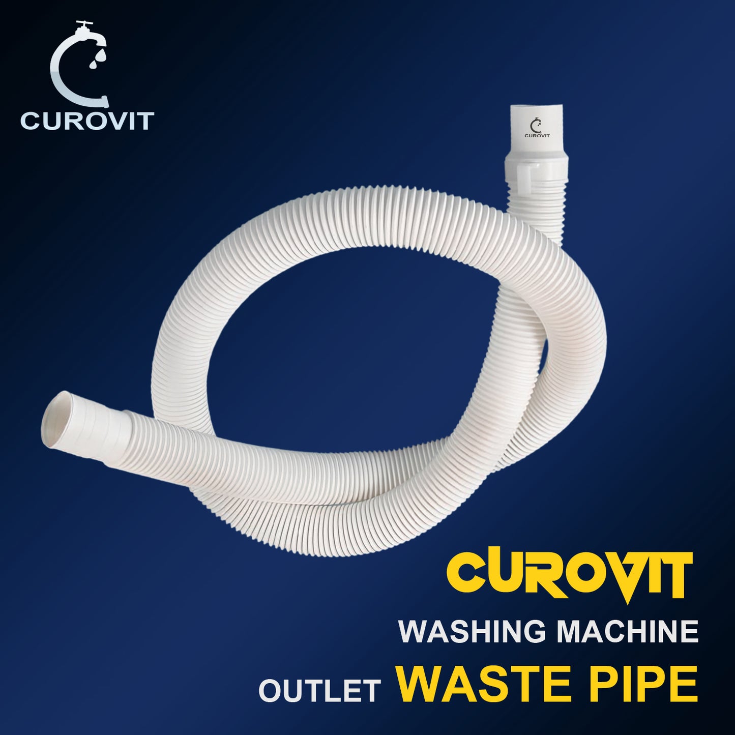 CUROVIT PVC Washing Machine Flexible Water Outlet Drain Pipe 1.3 Meter Water Hose Suitable for Fully Automatic & Semi Automatic Washing Machine (White)