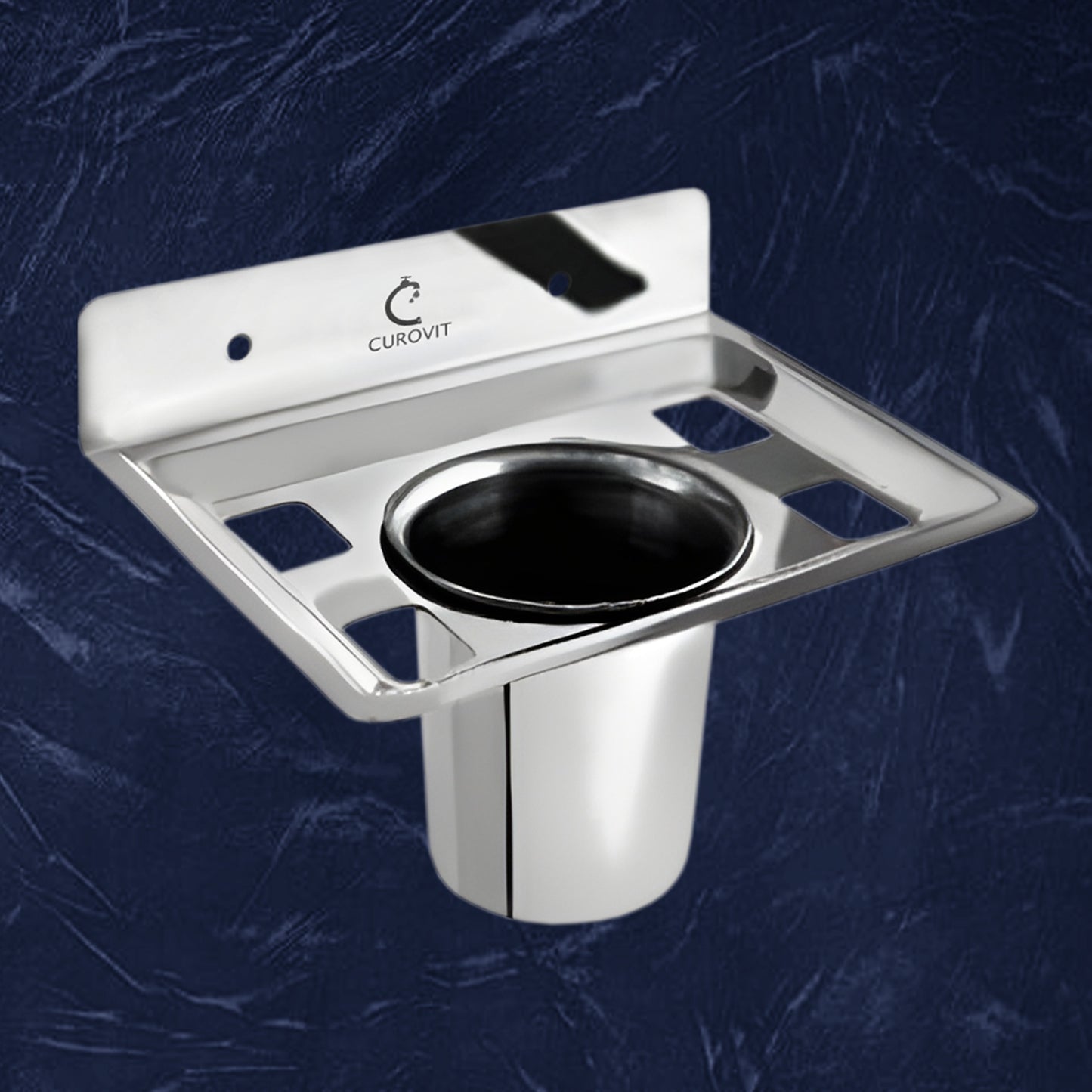 CUROVIT Stainless Steel Qube Wall Mounted Tumbler Holder/Brush Holder/Paste Holder for Bathroom & Home Accessories