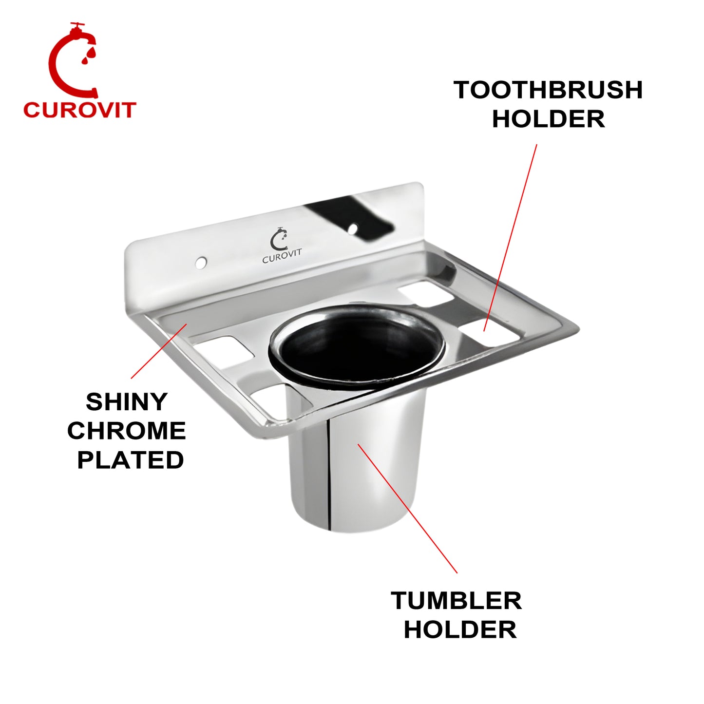 CUROVIT Stainless Steel Qube Wall Mounted Tumbler Holder/Brush Holder/Paste Holder for Bathroom & Home Accessories
