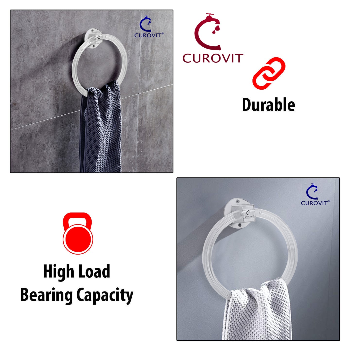 CUROVIT Unbreakable Frosted Acrylic Towel Ring / Towel Holder / Towel Stand for Bathroom Accessories