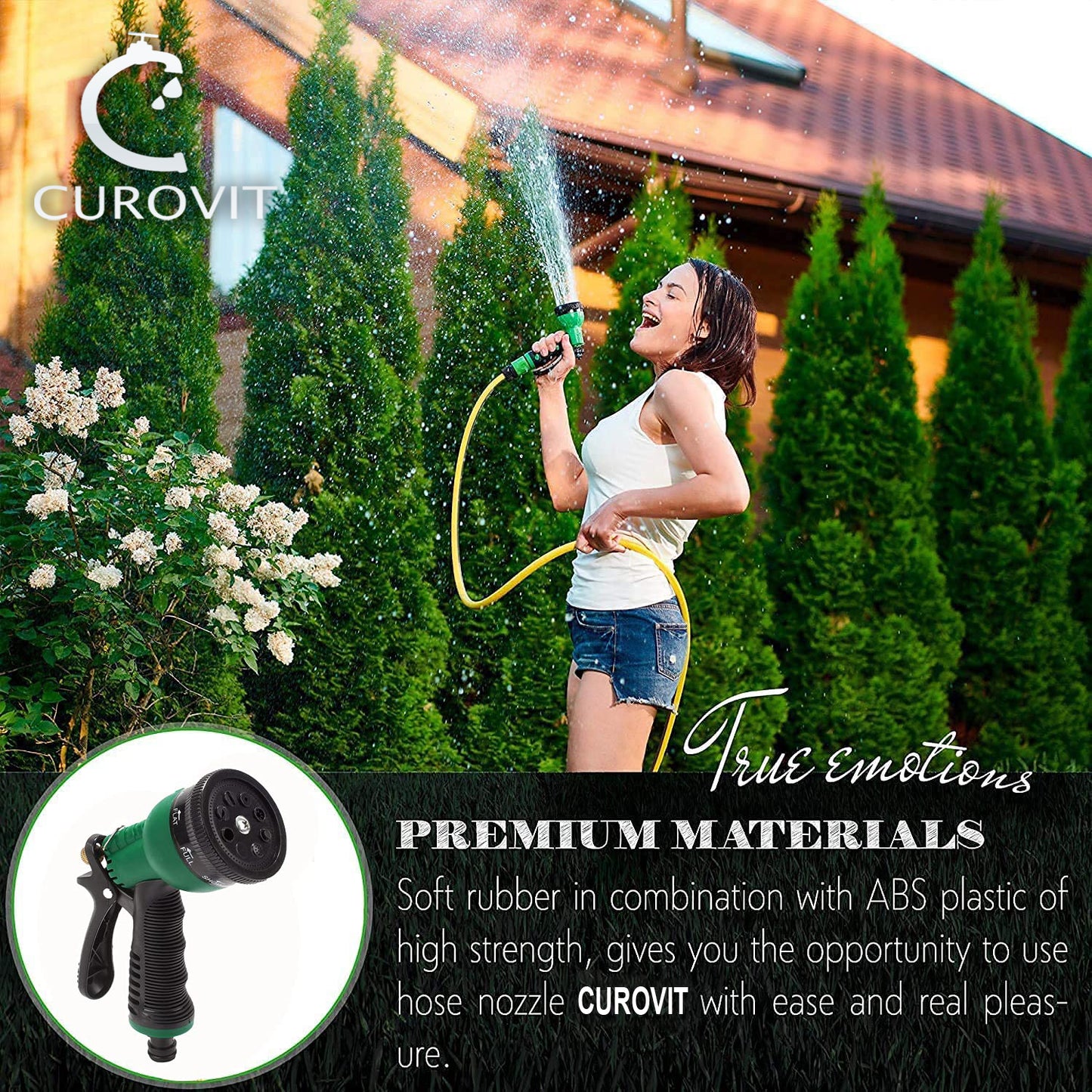 CUROVIT ABS 7 Pattrens Adjustable High Pressure Garden Hose Nozzle/Water Spray Gun/Gardening Washing Gun/Multi-functional Watering Nozzle for Watering Plants, Car Washing, Shower Pets.