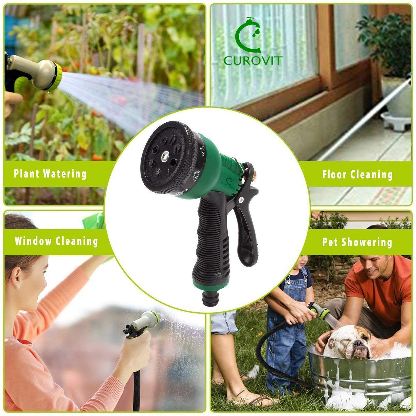CUROVIT ABS 7 Pattrens Adjustable High Pressure Garden Hose Nozzle/Water Spray Gun/Gardening Washing Gun/Multi-functional Watering Nozzle for Watering Plants, Car Washing, Shower Pets.