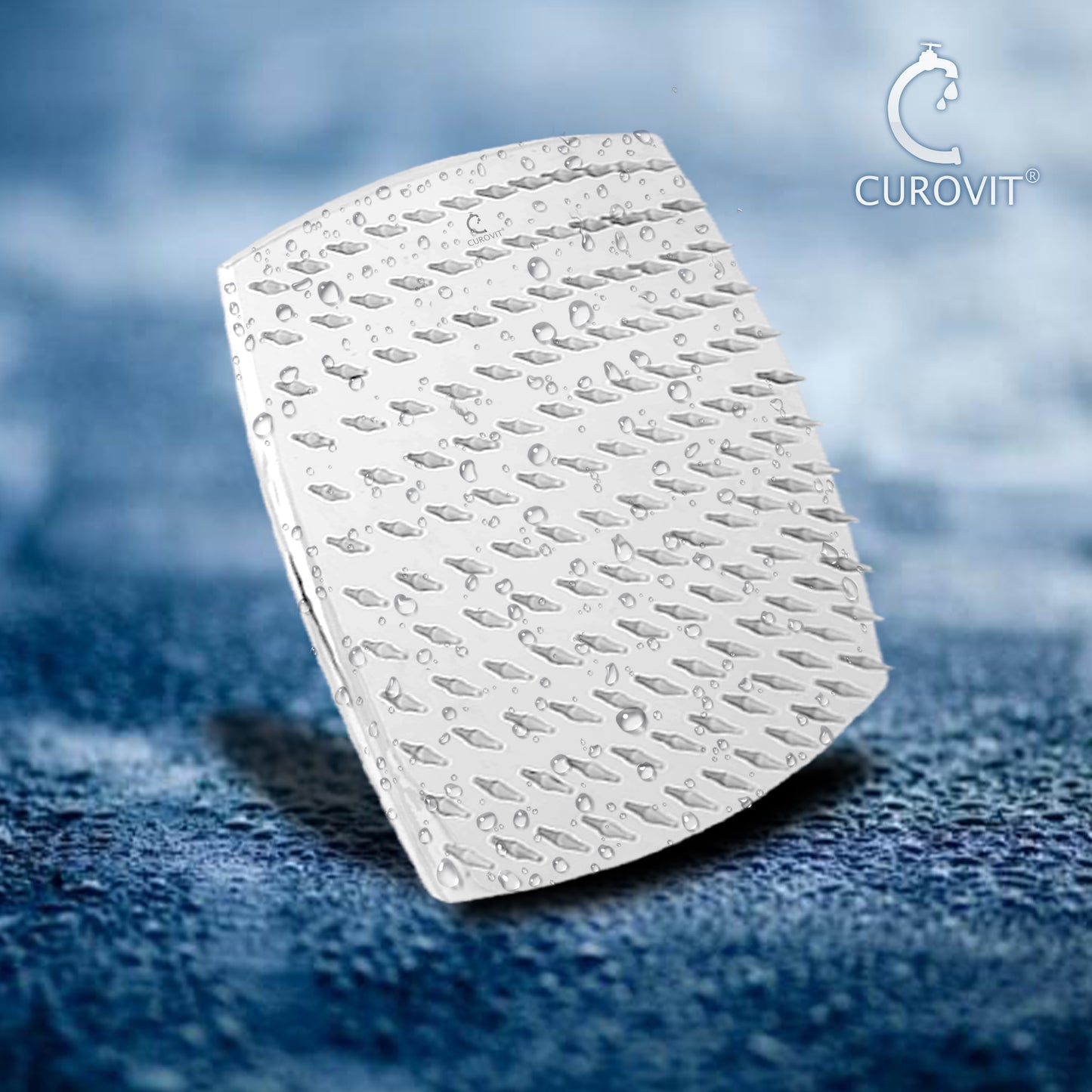 CUROVIT Stainless Steel CURVY 8" x 8" Square Overhead Shower / Rain Shower / Shower Head Without Arm in Chrome Finish for Bathroom.