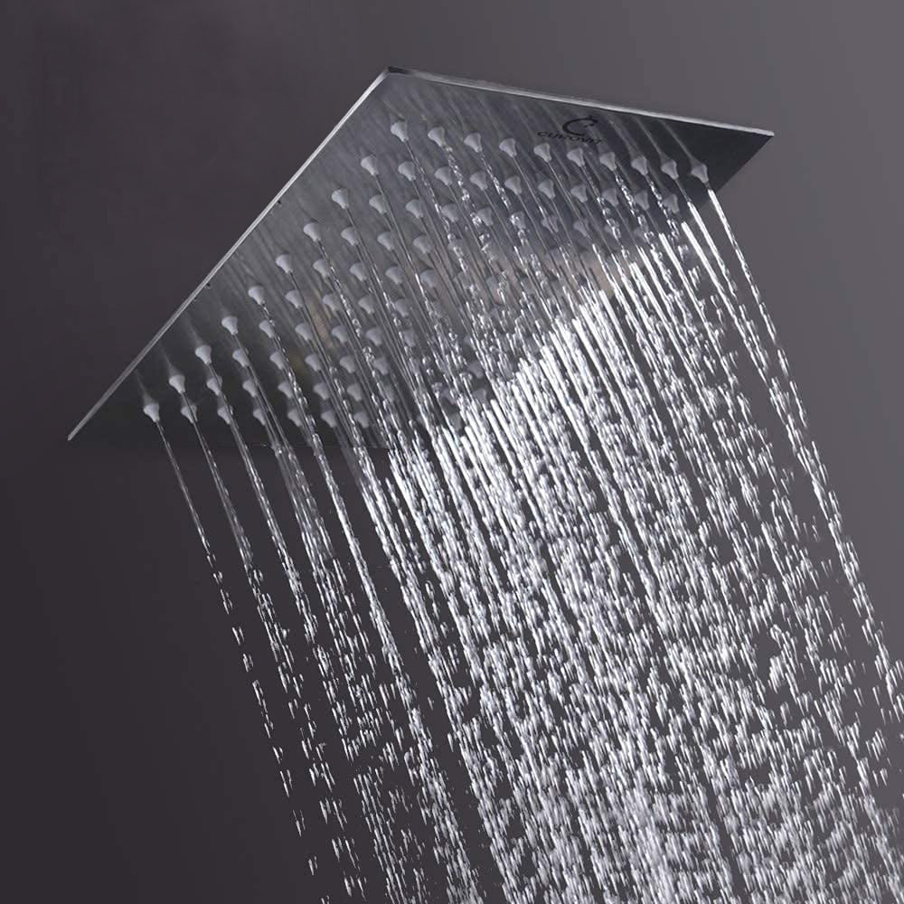 CUROVIT Stainless Steel SUTTON 8" x 8" Square Ultra Slim Overhead Shower / Rain Shower Without Arm in Chrome Finish for Bathroom.