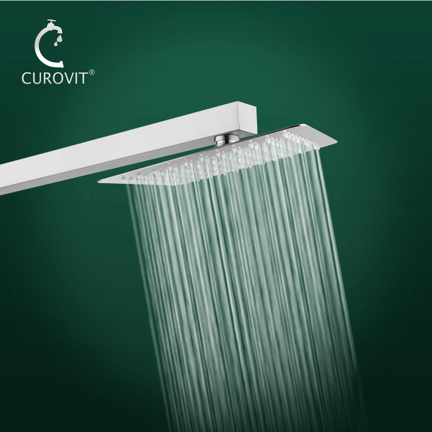 CUROVIT Stainless Steel SUTTON 8" x 8" Square Ultra Slim Overhead Shower / Rain Shower Without Arm in Chrome Finish for Bathroom.