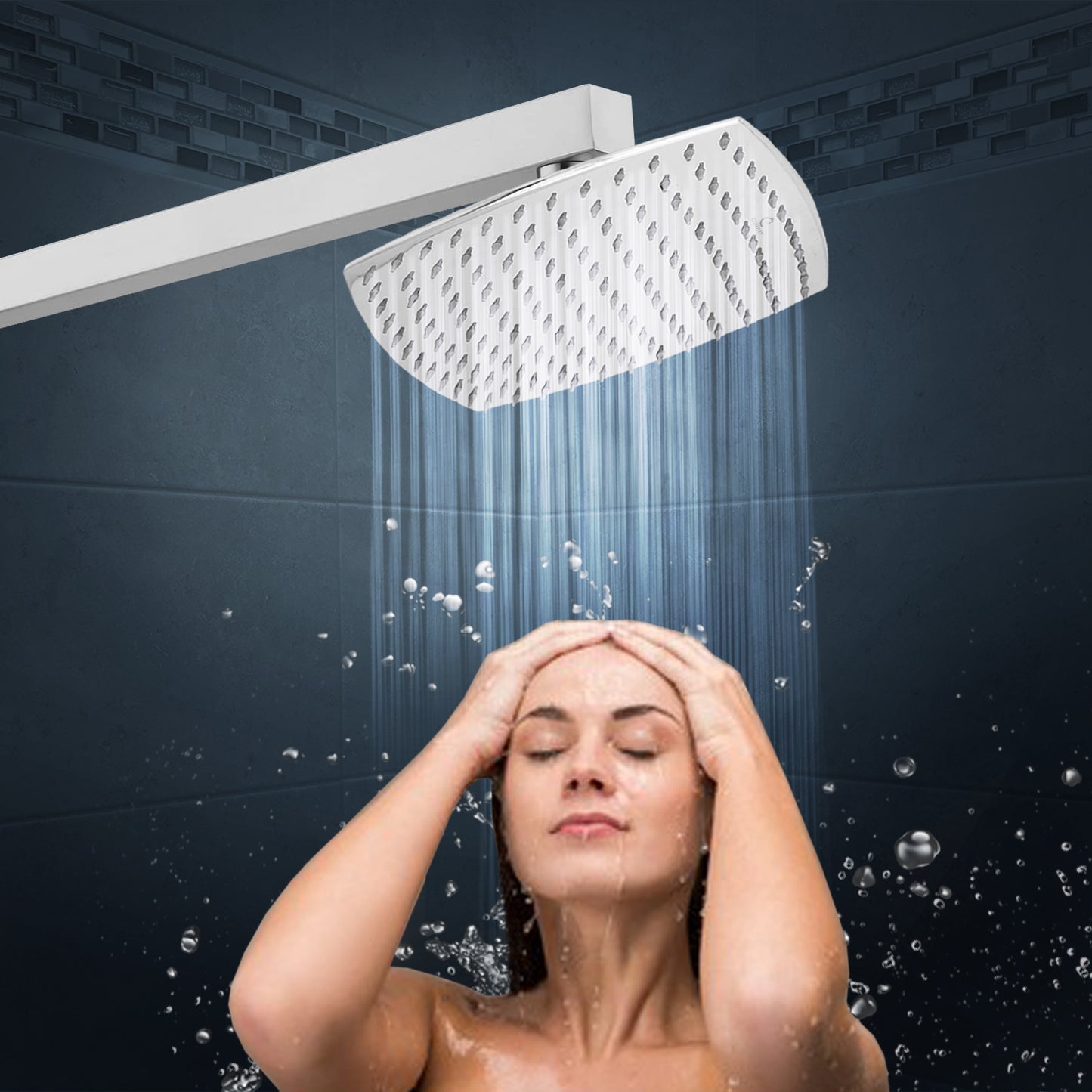 CUROVIT Stainless Steel CURVY 8" x 8" Square Overhead Shower / Rain Shower / Shower Head Without Arm in Chrome Finish for Bathroom.