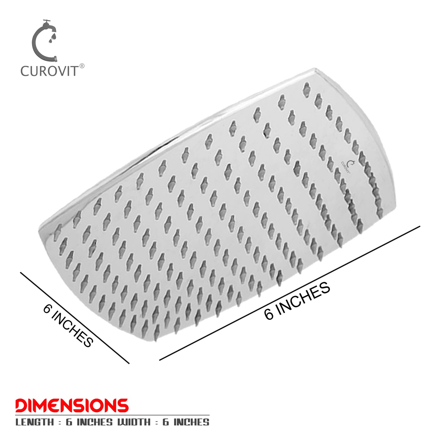 CUROVIT Stainless Steel CURVY 8" x 8" Square Overhead Shower / Rain Shower / Shower Head Without Arm in Chrome Finish for Bathroom.