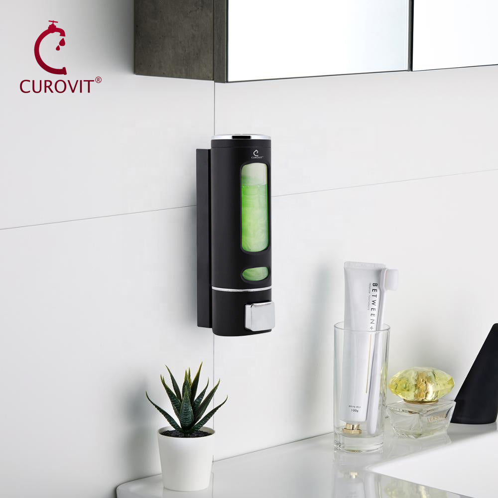 CUROVIT ABS Soap Dispenser 200ml Black in Colour Wall Mounted for Bathroom Kitchen & Wash Area Victoria Model Round in Shape