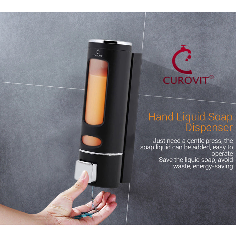 CUROVIT ABS Soap Dispenser 200ml Black in Colour Wall Mounted for Bathroom Kitchen & Wash Area Victoria Model Round in Shape