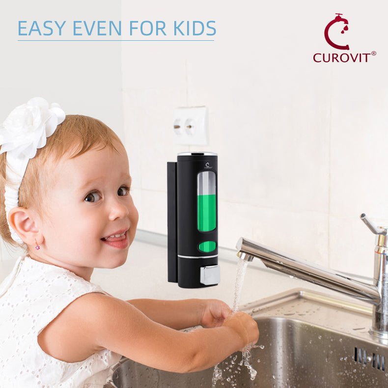 CUROVIT ABS Soap Dispenser 200ml Black in Colour Wall Mounted for Bathroom Kitchen & Wash Area Victoria Model Round in Shape