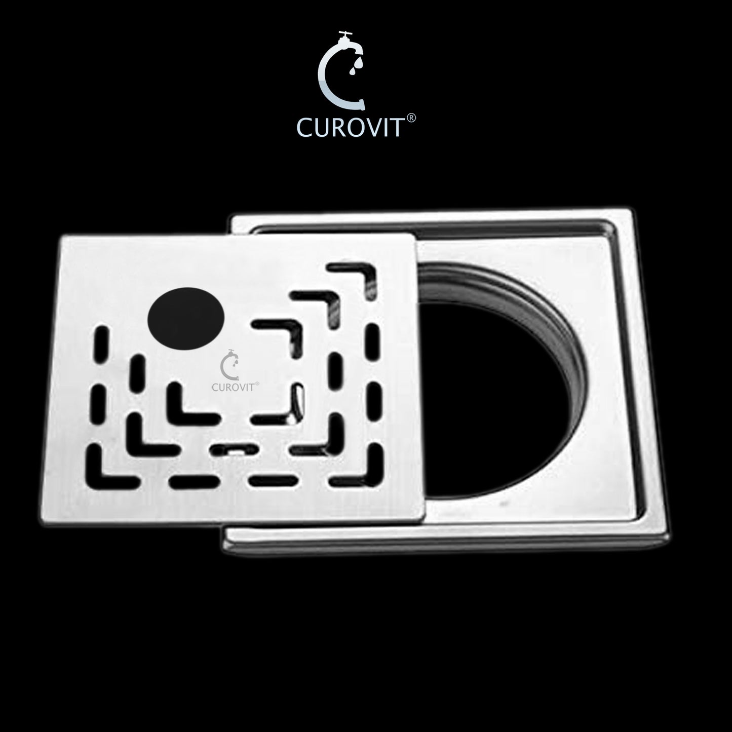 CUROVIT Stainless Steel Drain Strainer 6"x6" Silver in Color Hole Jali for Bathroom Wash Area & Kitchen Hippo Model Square in Shape