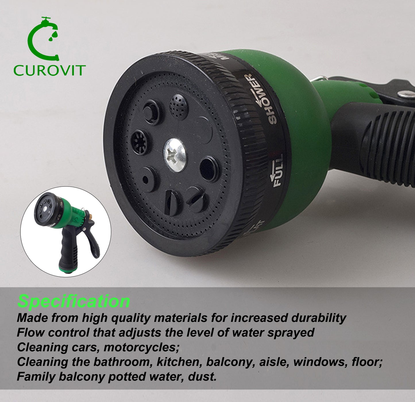CUROVIT ABS 7 Pattrens Adjustable High Pressure Garden Hose Nozzle/Water Spray Gun/Gardening Washing Gun/Multi-functional Watering Nozzle for Watering Plants, Car Washing, Shower Pets.