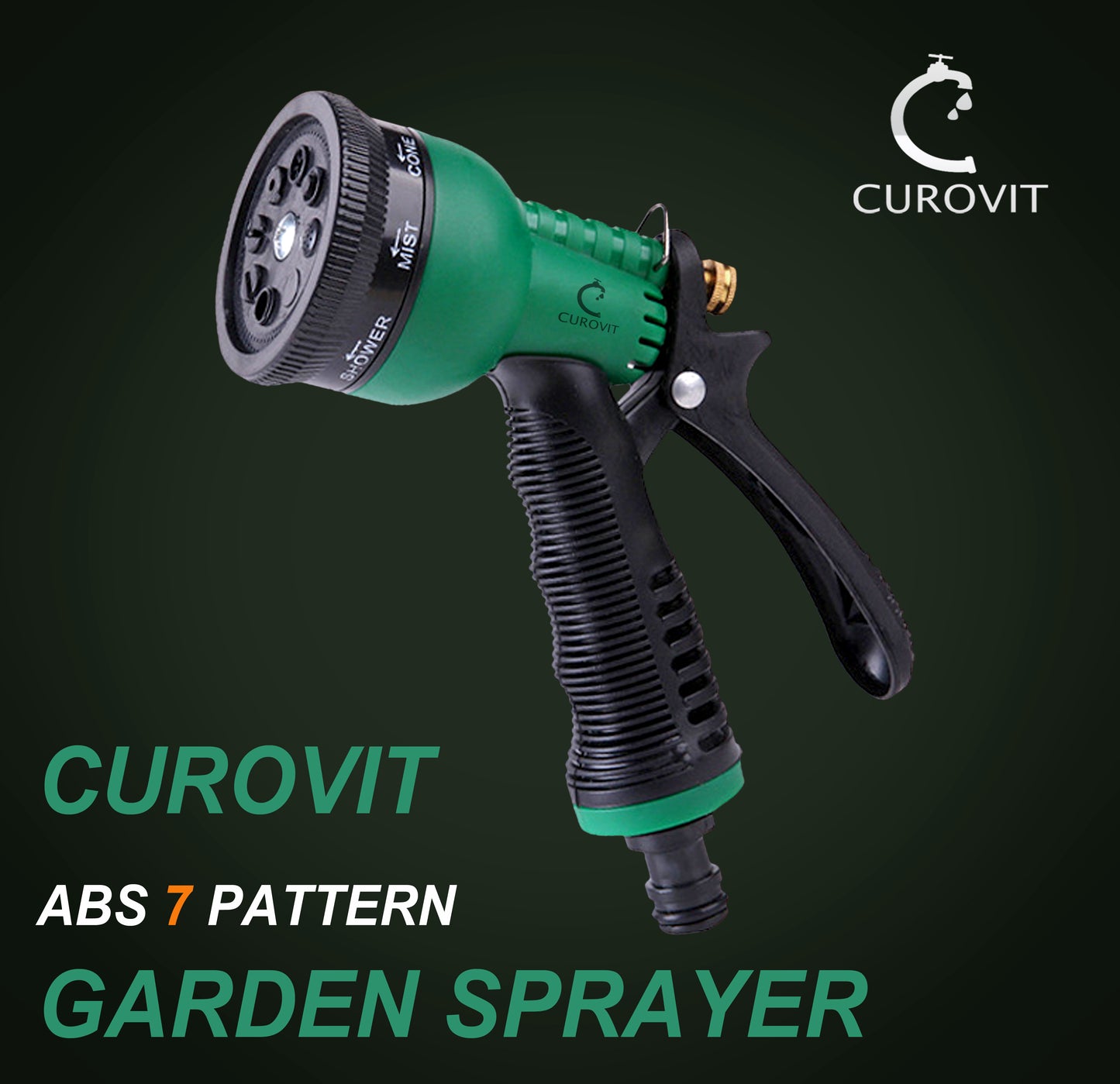 CUROVIT ABS 7 Pattrens Adjustable High Pressure Garden Hose Nozzle/Water Spray Gun/Gardening Washing Gun/Multi-functional Watering Nozzle for Watering Plants, Car Washing, Shower Pets.