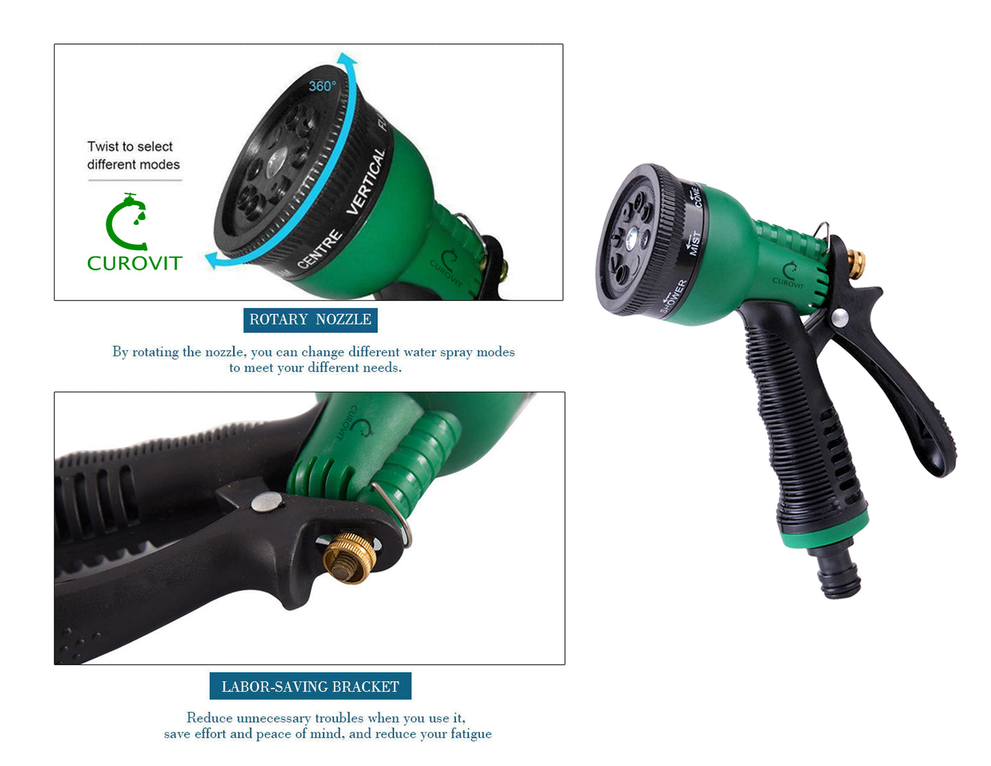 CUROVIT ABS 7 Pattrens Adjustable High Pressure Garden Hose Nozzle/Water Spray Gun/Gardening Washing Gun/Multi-functional Watering Nozzle for Watering Plants, Car Washing, Shower Pets.