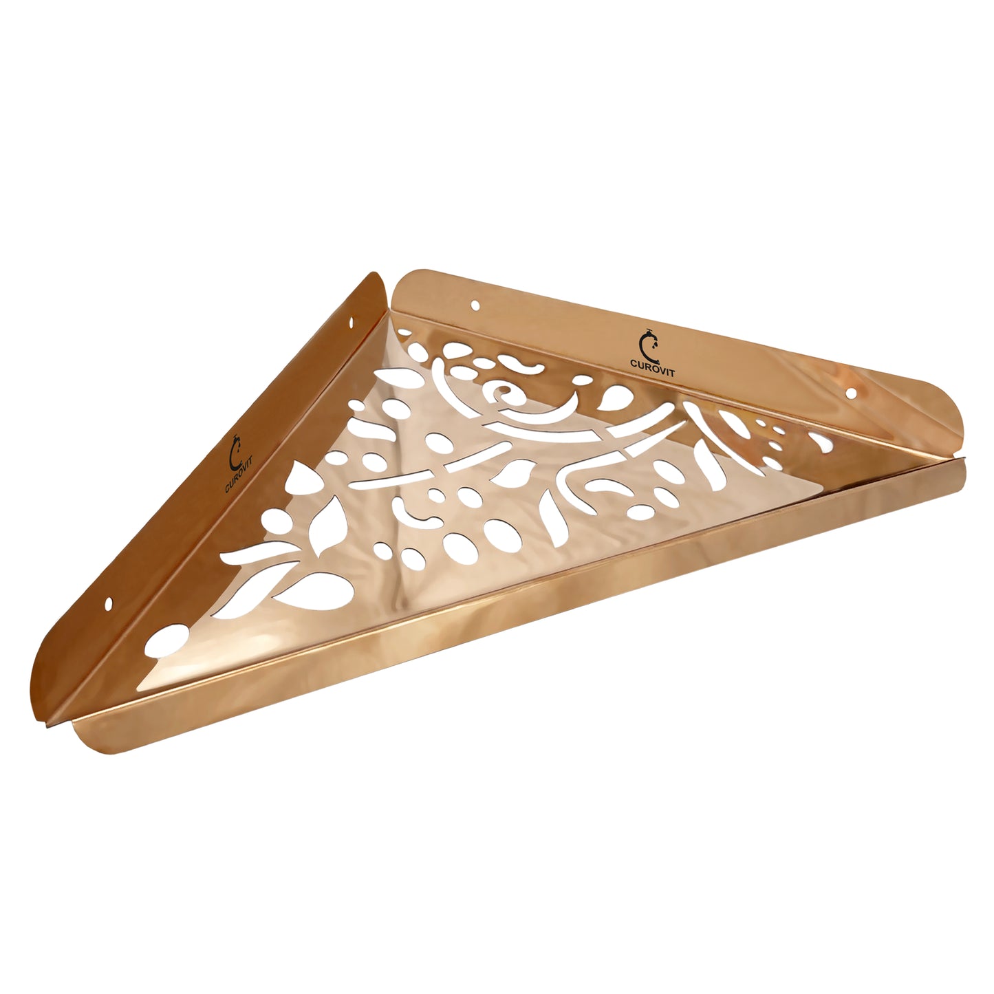 CUROVIT Stainless Steel Rose Gold Corner Shelf 12" (inches) Wall Mounted Fancy Corner Basket / Stylish Corner for Bathroom & Home Accessories