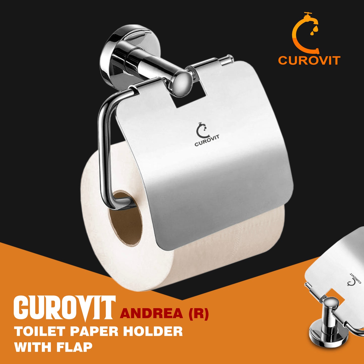 CUROVIT Stainless Steel Flape Wall Mounted Toilet Paper Holder / Tissue Dispenser with Chrome Finish For Toilet Seat in Washroom / Bathroom.