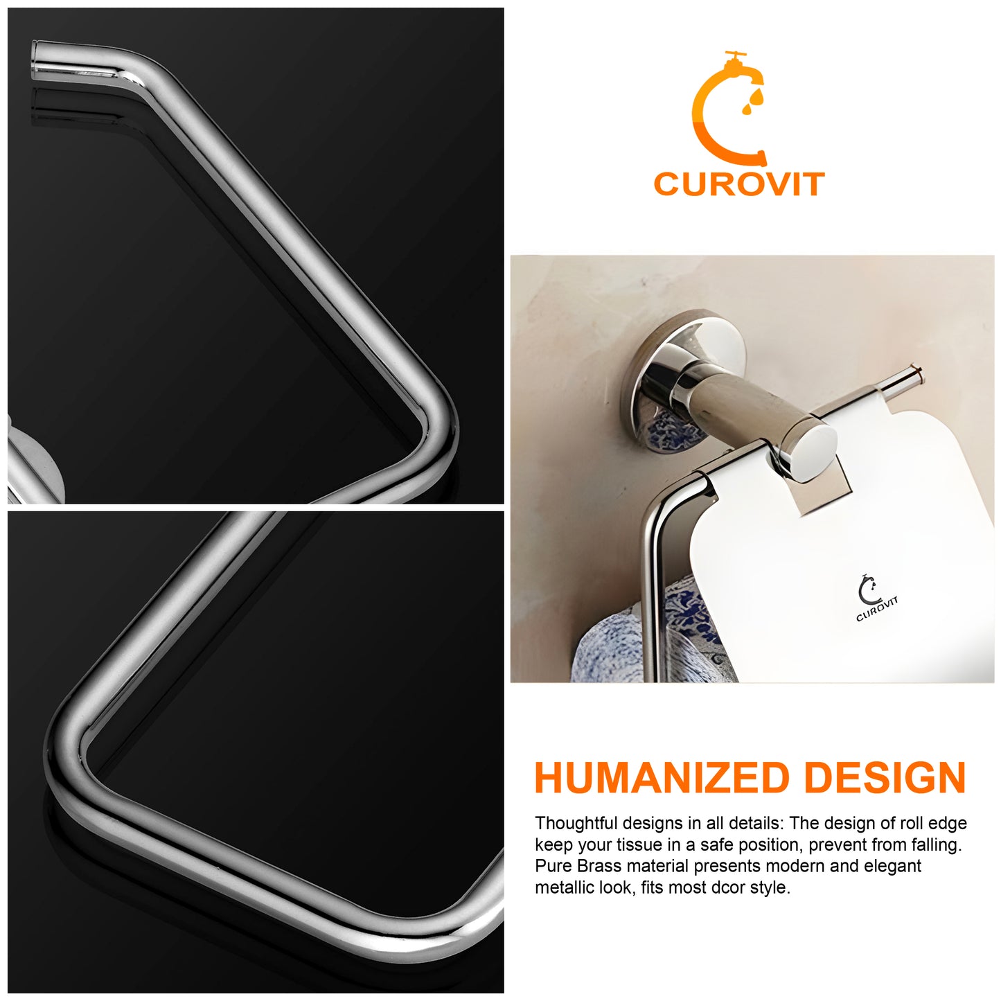 CUROVIT Stainless Steel Flape Wall Mounted Toilet Paper Holder / Tissue Dispenser with Chrome Finish For Toilet Seat in Washroom / Bathroom.