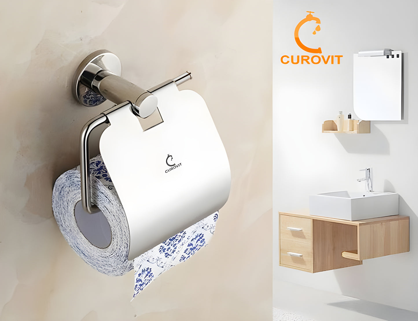 CUROVIT Stainless Steel Flape Wall Mounted Toilet Paper Holder / Tissue Dispenser with Chrome Finish For Toilet Seat in Washroom / Bathroom.