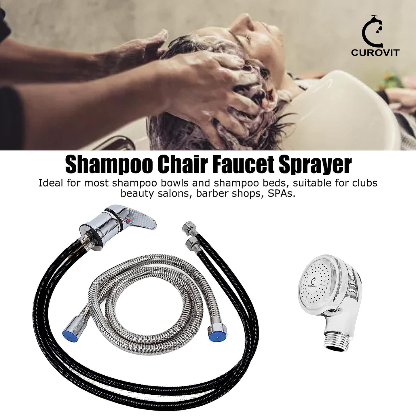 CUROVIT Saloony Brass Salon Shower/Hairdressing Salon Wash Basin Hose Sparyer/Shampoo Spray Head for Hair Salon Use