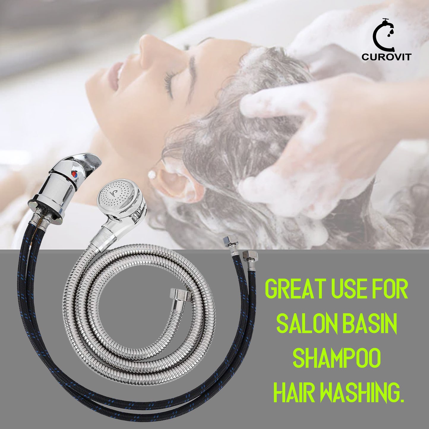 CUROVIT Saloony Brass Salon Shower/Hairdressing Salon Wash Basin Hose Sparyer/Shampoo Spray Head for Hair Salon Use