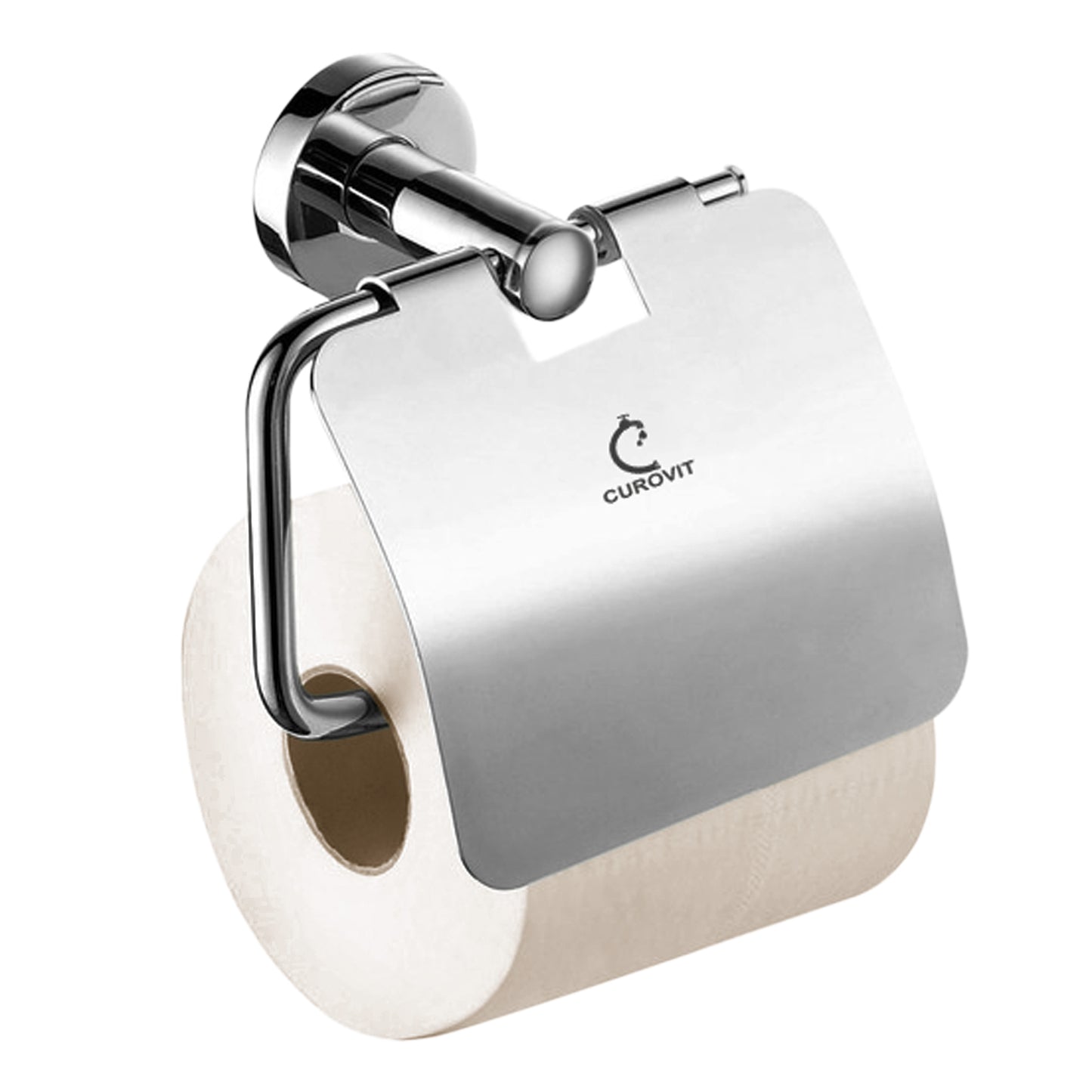 CUROVIT Stainless Steel Flape Wall Mounted Toilet Paper Holder / Tissue Dispenser with Chrome Finish For Toilet Seat in Washroom / Bathroom.