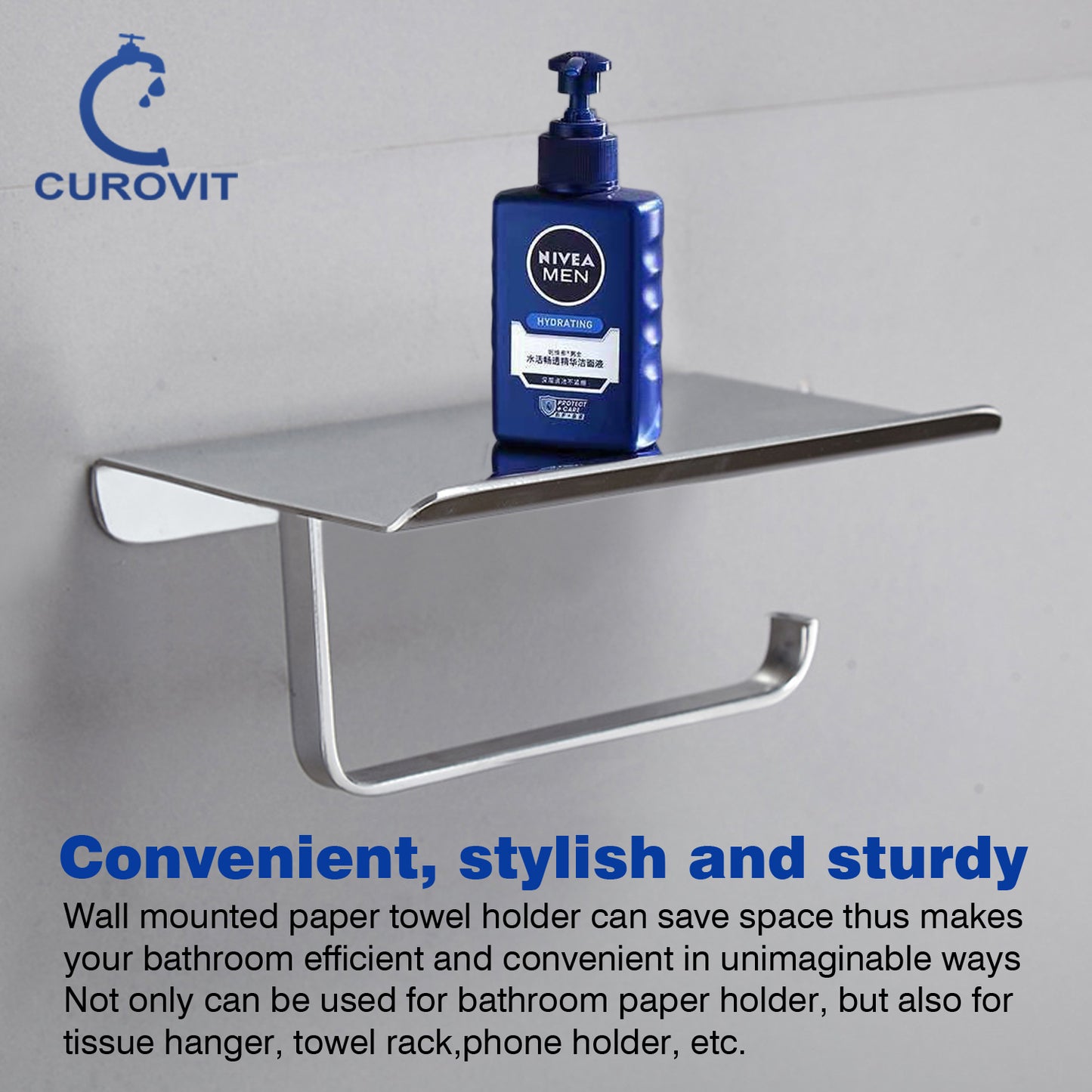 CUROVIT Stainless Steel Mobilo Wall Mounted Toilet Paper Holder with Mobile Stand/Tissue Dispenser with Chrome Finish for Toilet Seat in Washroom/Bathroom.