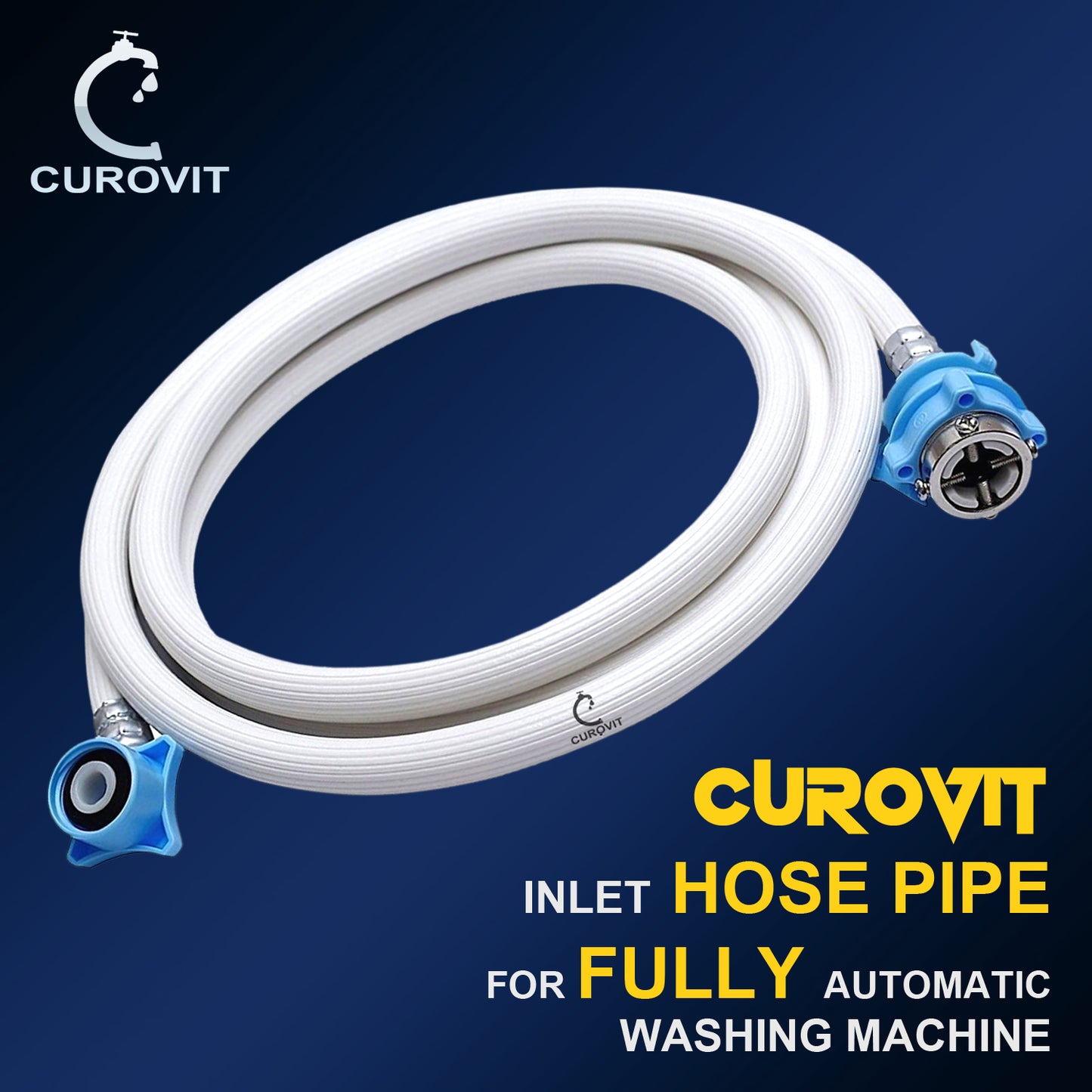 CUROVIT PVC Washing Machine 2 Meter Flexible Water Inlet Pipe with Tap adaptor / Connector Water Hose / Inflow Pipe Suitable for Fully Automatic Washing Machine (White)