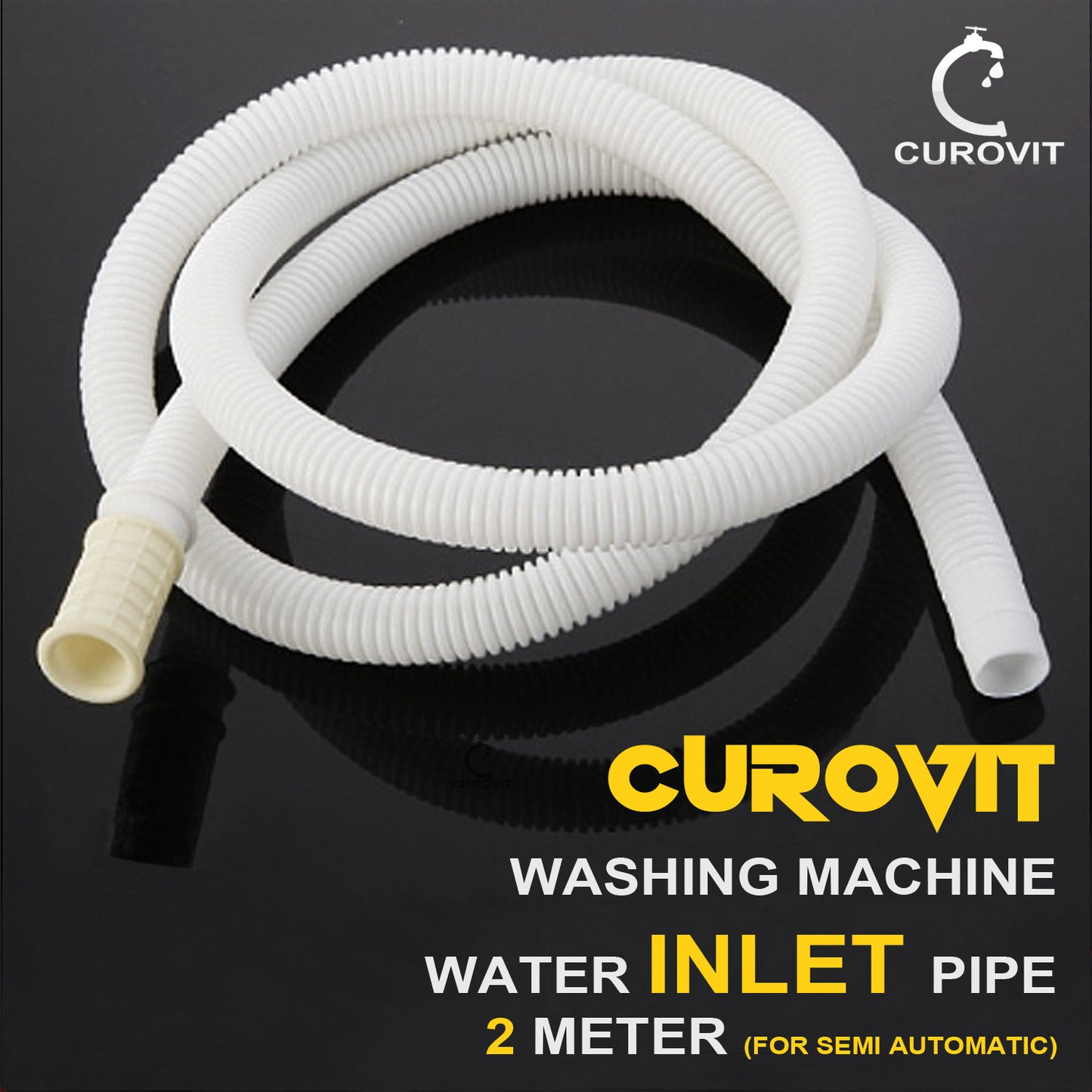 CUROVIT PVC Washing Machine Flexible Water Inlet Pipe 2 Meter Water Hose / Inflow Pipe Suitable for Semi Automatic Washing Machine (White)