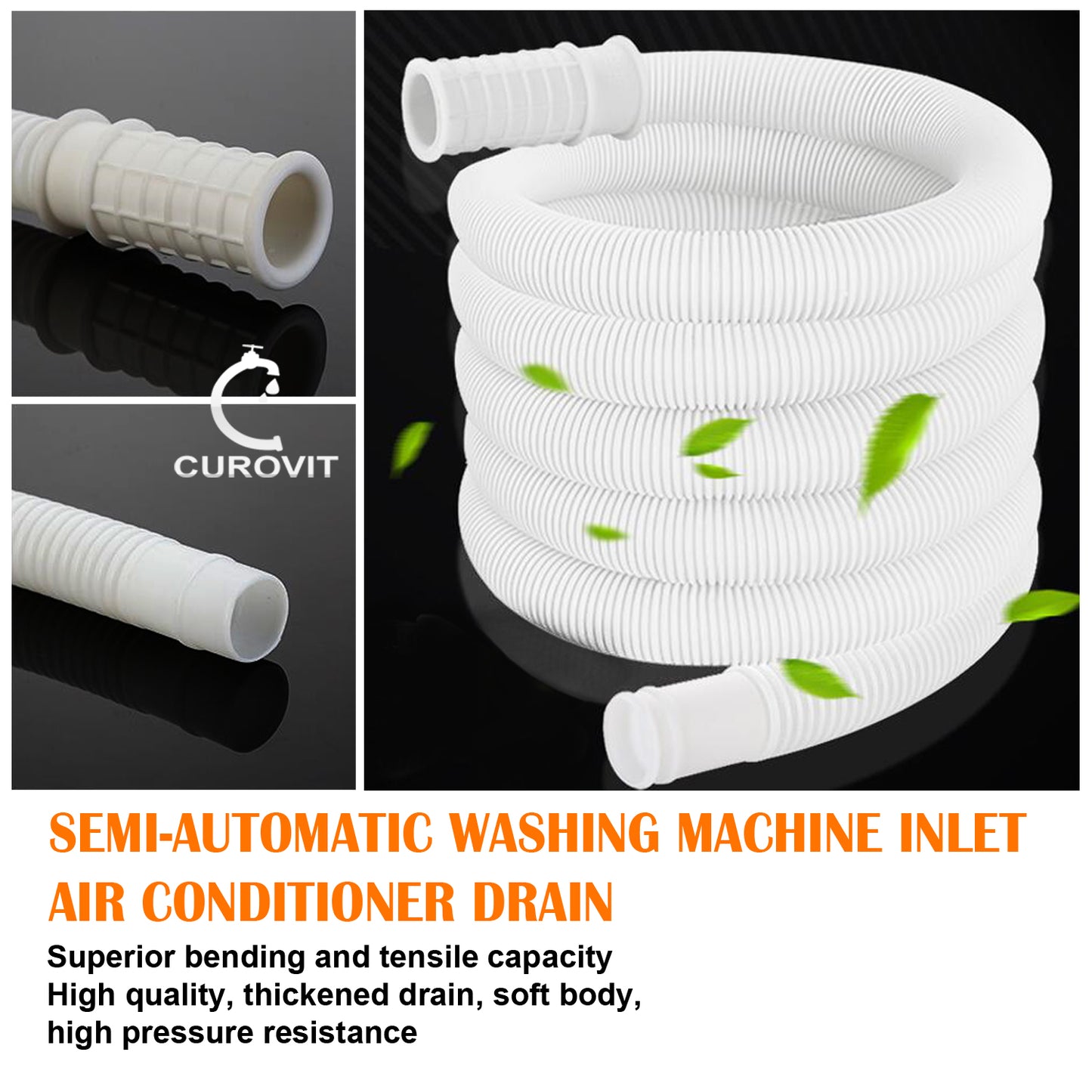 CUROVIT PVC Washing Machine Flexible Water Inlet Pipe 2 Meter Water Hose / Inflow Pipe Suitable for Semi Automatic Washing Machine (White)