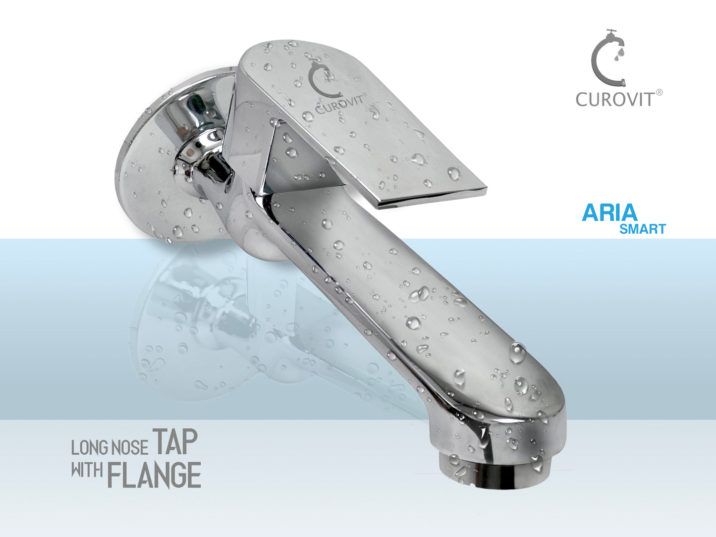 CUROVIT ARIA Smart Long Nose / BIB Cock TAP with Wall Flange Chrome Finish Long Body / Quarter Turn Faucet for Kitchen / Bathroom