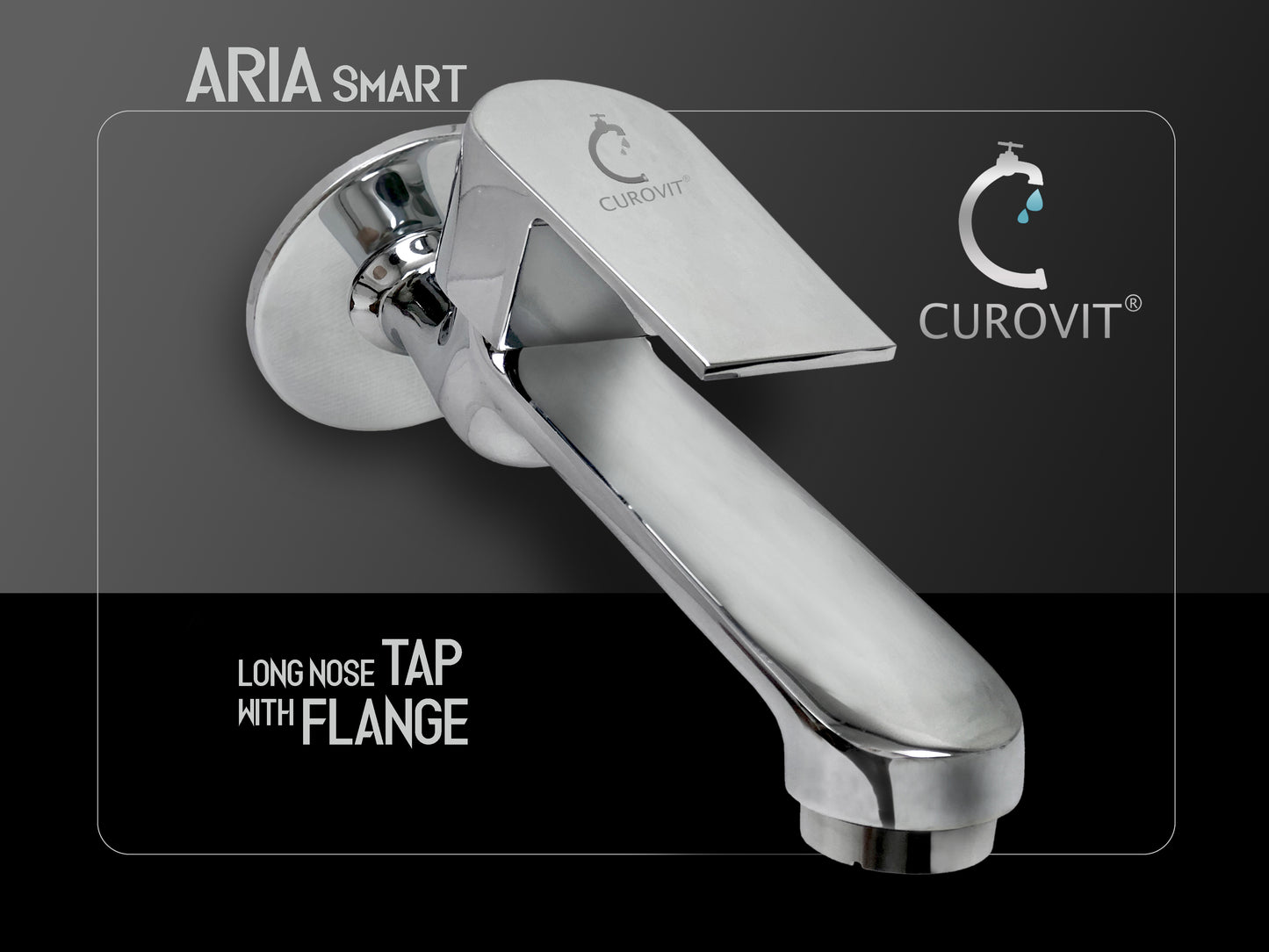 CUROVIT ARIA Smart Long Nose / BIB Cock TAP with Wall Flange Chrome Finish Long Body / Quarter Turn Faucet for Kitchen / Bathroom