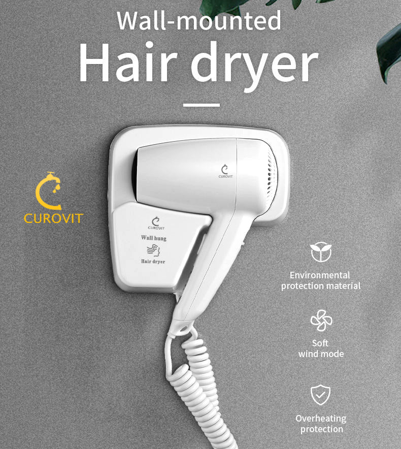 CUROVIT ABS Bancy Wall Mounted Hair Dryer / Electric Skin Dryer with Wall Mounted Holder for Men & Women Drying Suitable for Hotels / Bathroom / Bedroom / Dressing Room.