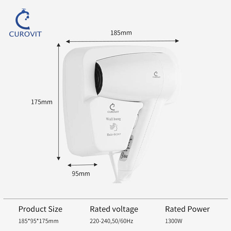 CUROVIT ABS Bancy Wall Mounted Hair Dryer / Electric Skin Dryer with Wall Mounted Holder for Men & Women Drying Suitable for Hotels / Bathroom / Bedroom / Dressing Room.