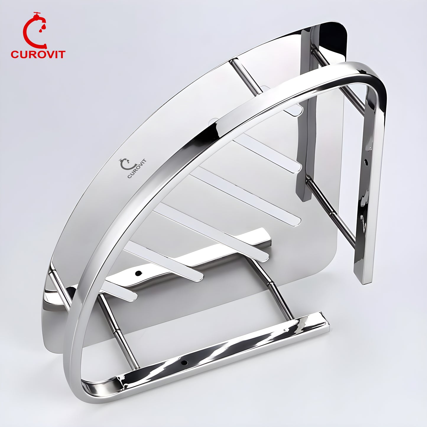 CUROVIT Stainless Steel 304 SUS 9"x9" Corner Shelf Wall Mount Shower Basket Stainless Steel Triangular Chrome Finish for Home Accessories / Bathroom Fittings.