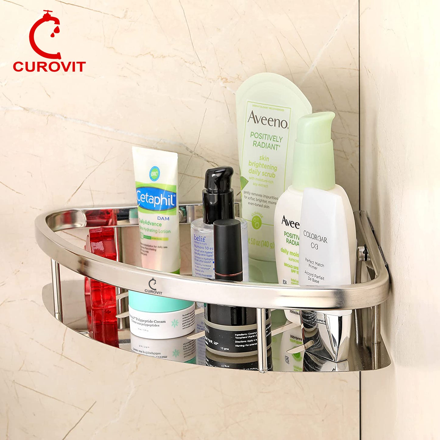 CUROVIT Stainless Steel 304 SUS 9"x9" Corner Shelf Wall Mount Shower Basket Stainless Steel Triangular Chrome Finish for Home Accessories / Bathroom Fittings.