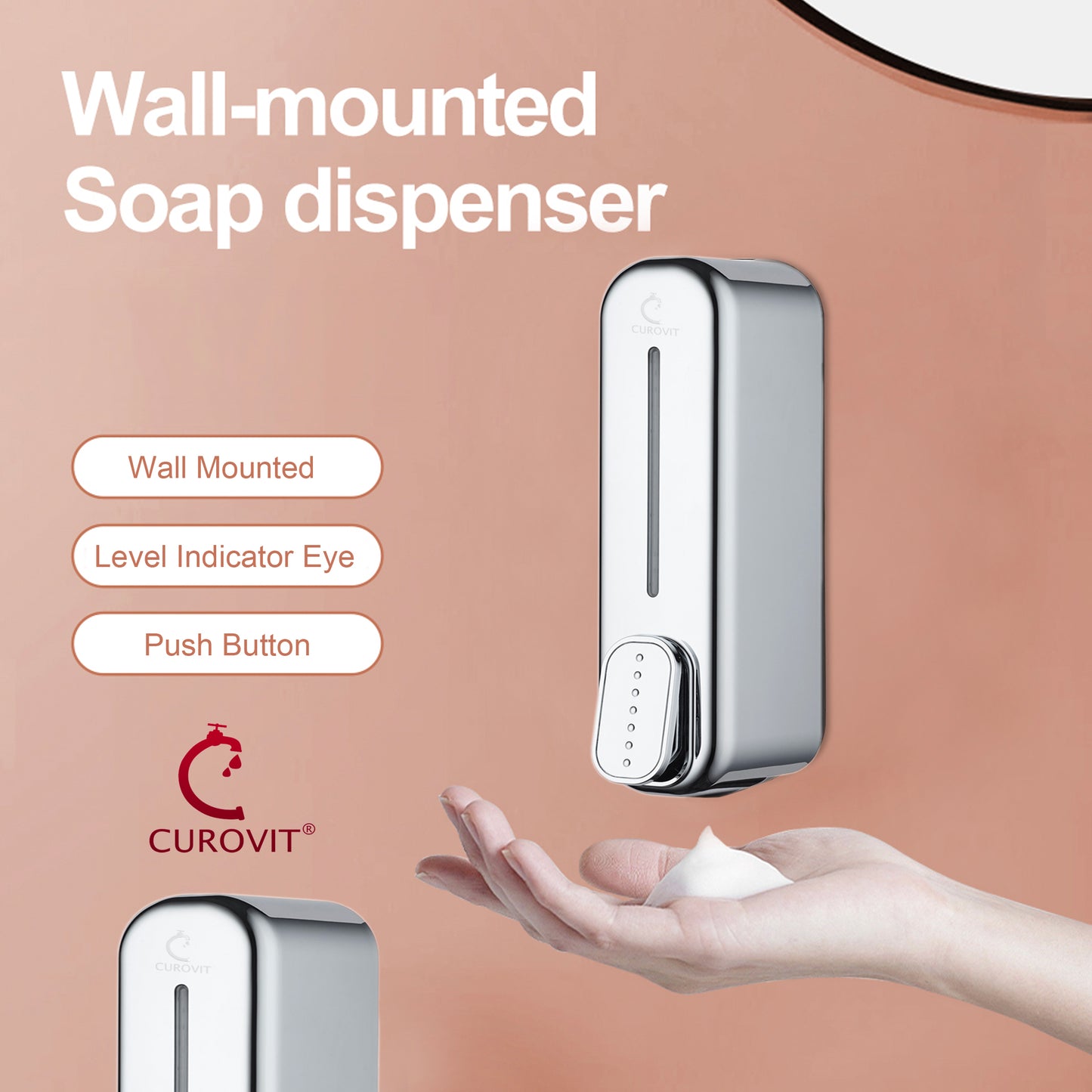 CUROVIT Oyster ABS Soap Dispenser 200ml Silver in Color Wall Mounted for Bathroom Kitchen & Wash Area Round in Shape