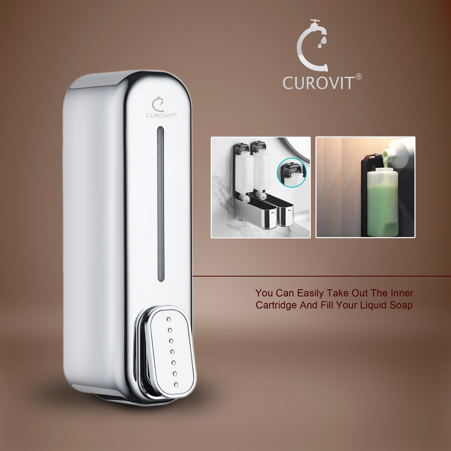 CUROVIT Oyster ABS Soap Dispenser 200ml Silver in Color Wall Mounted for Bathroom Kitchen & Wash Area Round in Shape