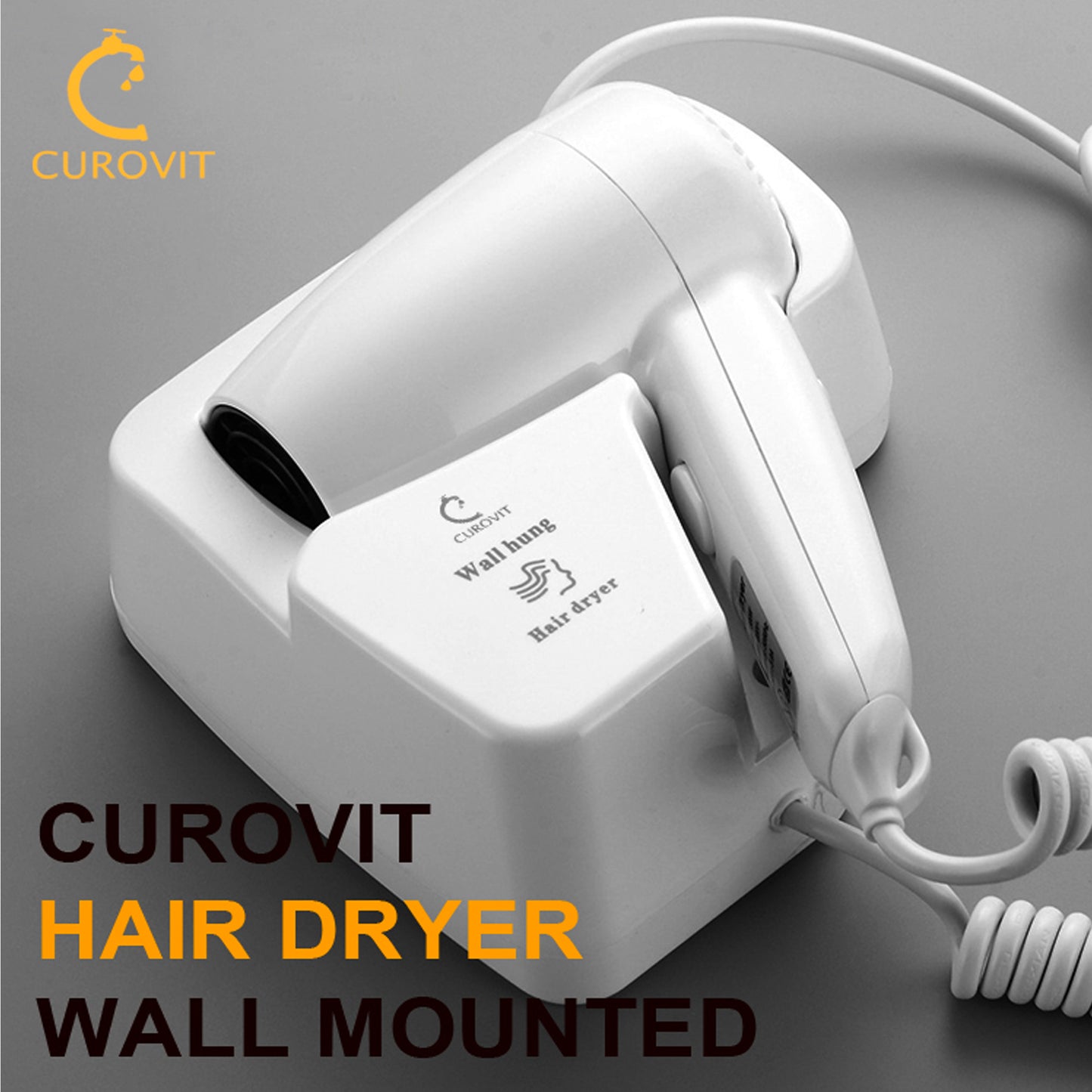 CUROVIT ABS Bancy Wall Mounted Hair Dryer / Electric Skin Dryer with Wall Mounted Holder for Men & Women Drying Suitable for Hotels / Bathroom / Bedroom / Dressing Room.