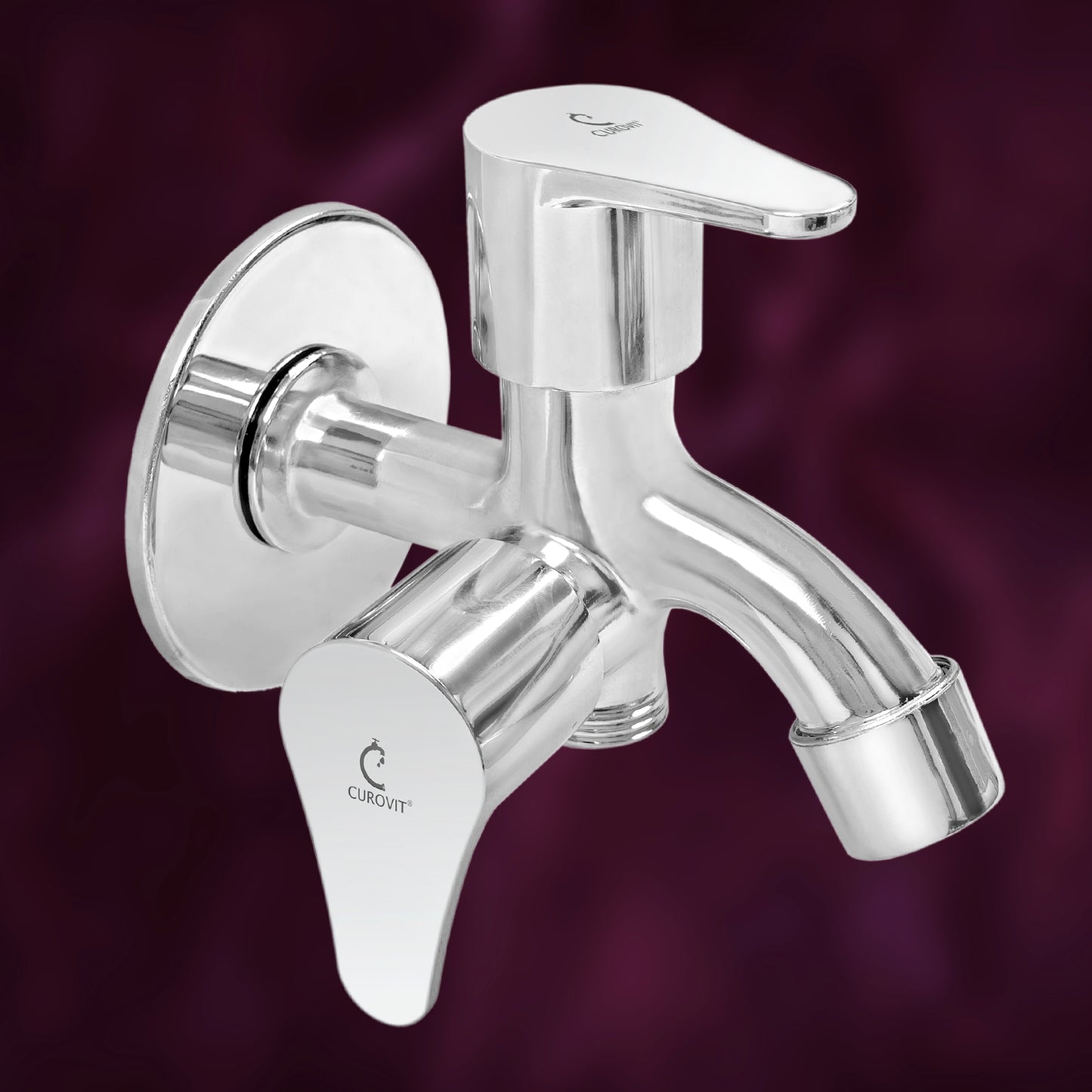 CUROVIT Torrent ZINC ALLOY 2 in 1 Bib Cock Wall Mounted Silver in Color Chrome Finish with Wall Flange Use with Hand Shower & Health Faucet in Bathroom