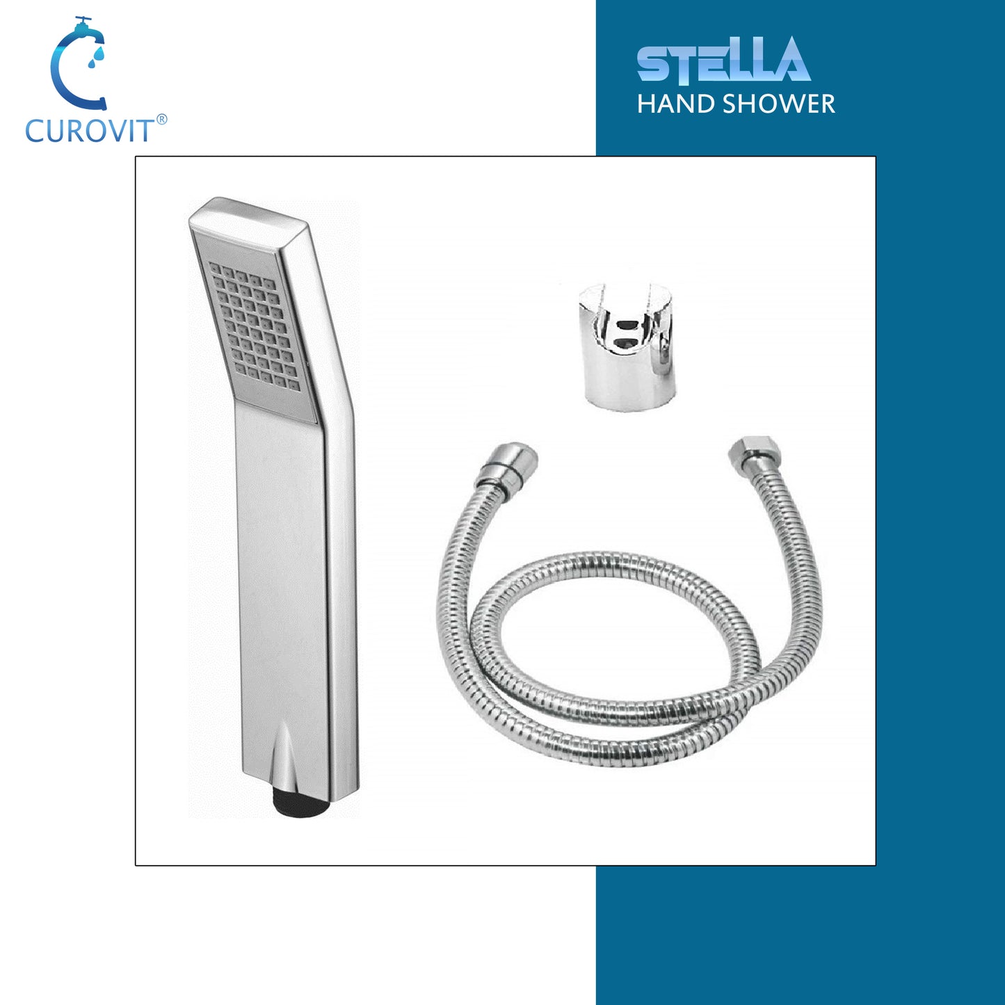 CUROVIT Stella ABS Hand Shower / Telephonic Shower in Chrome Finish with ABS Holder and 1.5 Mtr Stainless Steel Flexible Tube