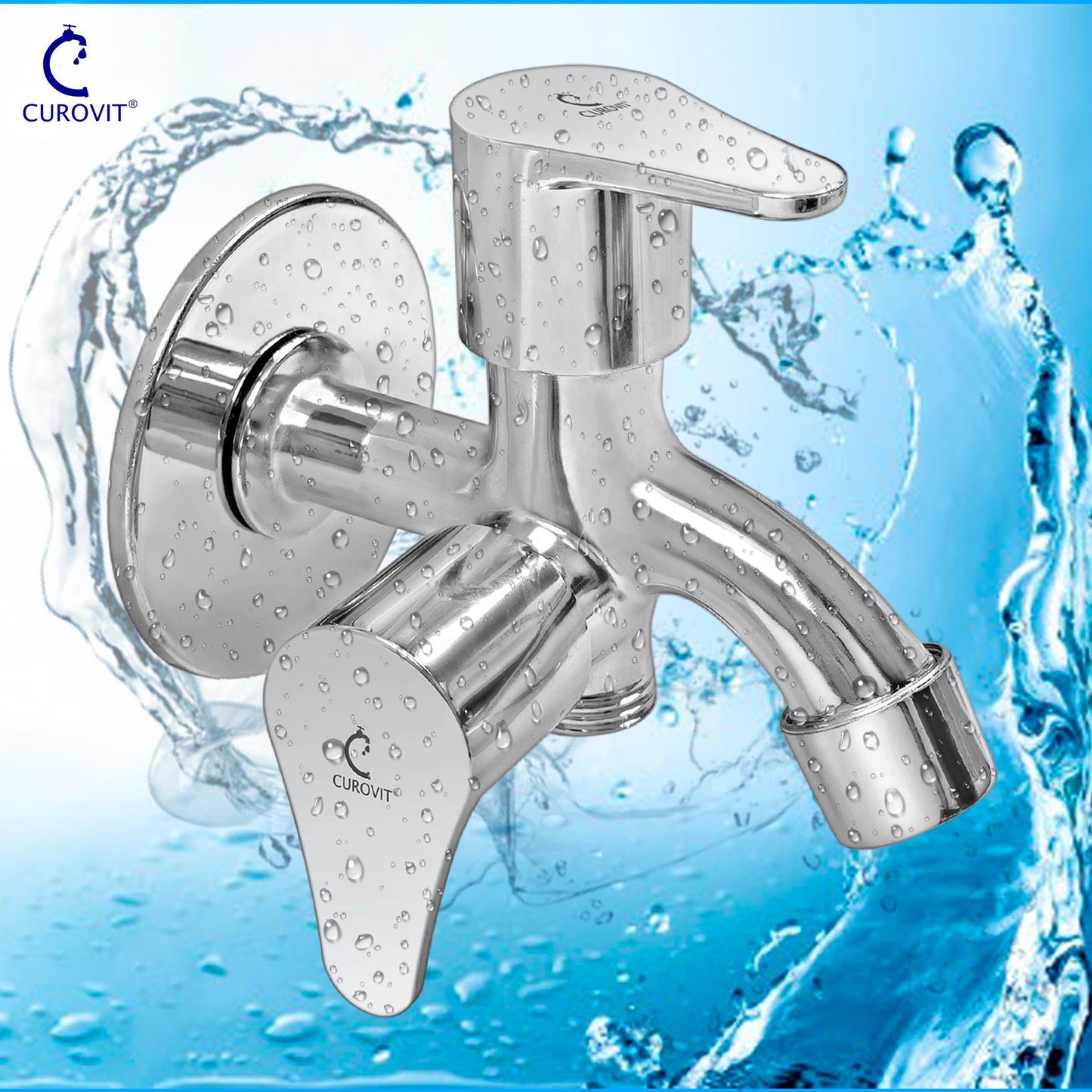 CUROVIT Torrent ZINC ALLOY 2 in 1 Bib Cock Wall Mounted Silver in Color Chrome Finish with Wall Flange Use with Hand Shower & Health Faucet in Bathroom