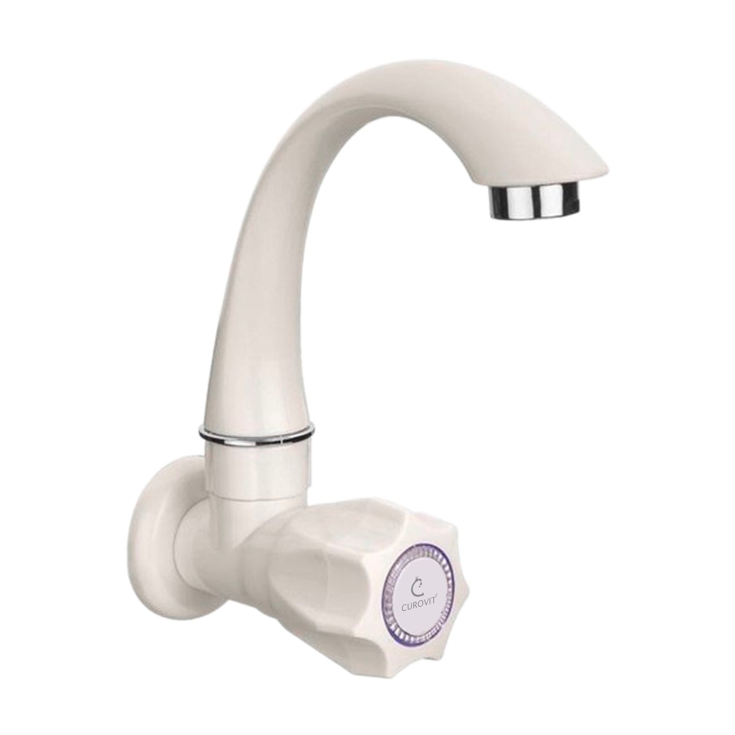 CUROVIT PVC SINK COCK Tap Wall Mounted White Plastic Swinging Spout for Kitchen Wash Basin Quarter Turn Tap