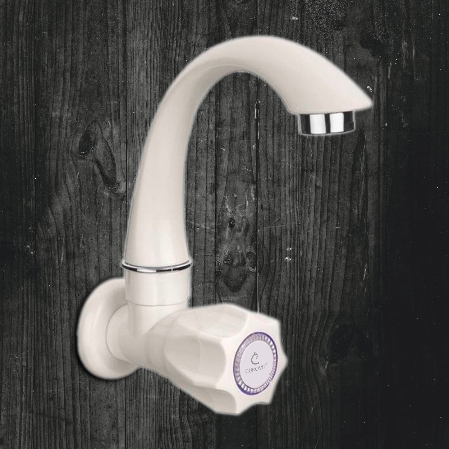 CUROVIT PVC SINK COCK Tap Wall Mounted White Plastic Swinging Spout for Kitchen Wash Basin Quarter Turn Tap